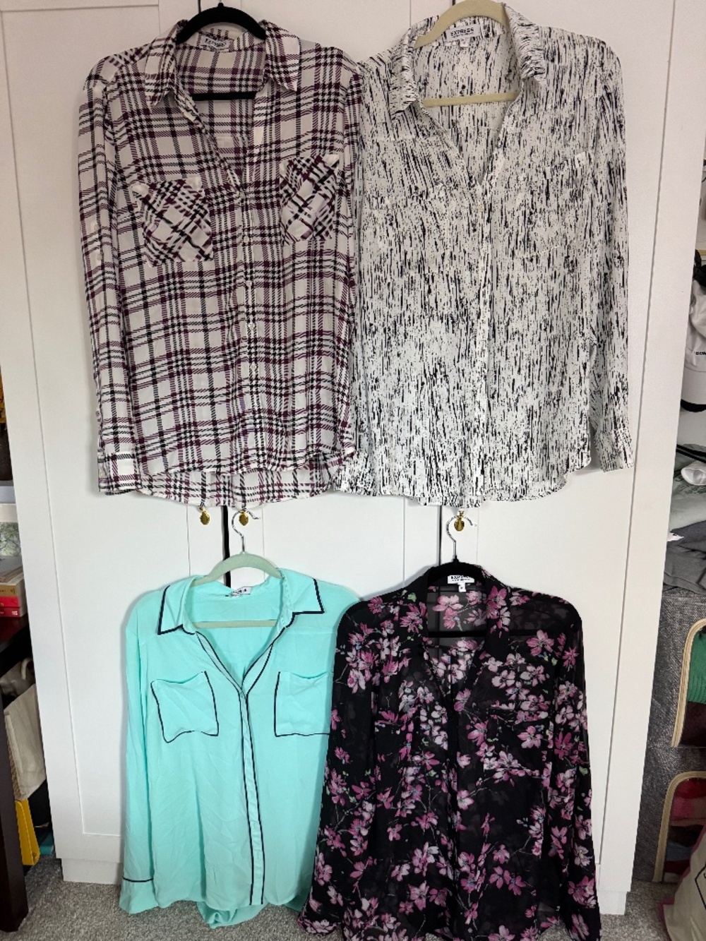 Express Portofino Shirts XL Set of 4 Plaid Floral Button Down Blouses